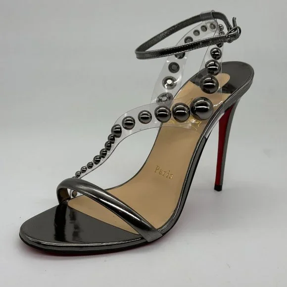 Christian Louboutin CORINETTA 100 Studded PVC Strap SandalS Heels Shoes $845 - Picture 5 of 14